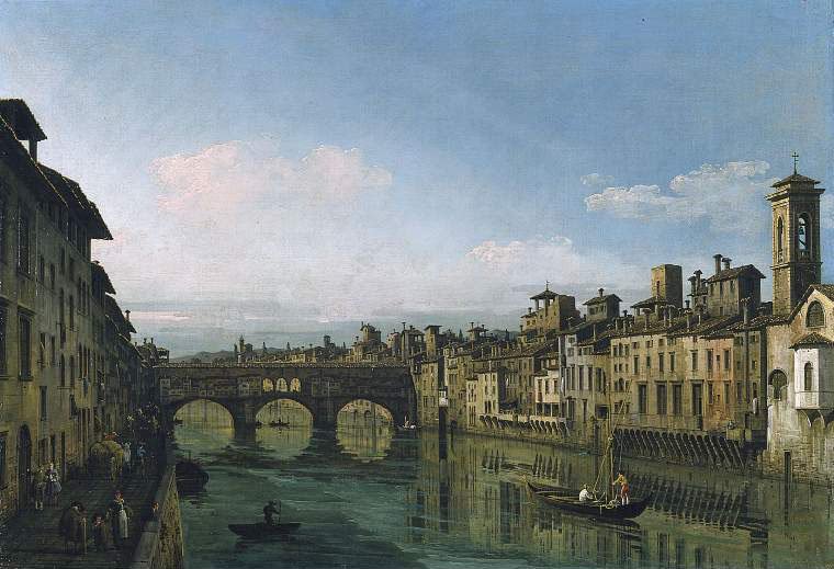 Bernardo Bellotto (Canaletto, 1721-1780) - The Arno in Florence with the Ponte Vecchio