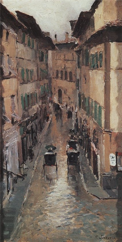 Konstantin Alekseyevich Korovin (1861-1939) - Florence Street Under The Rain (1888)