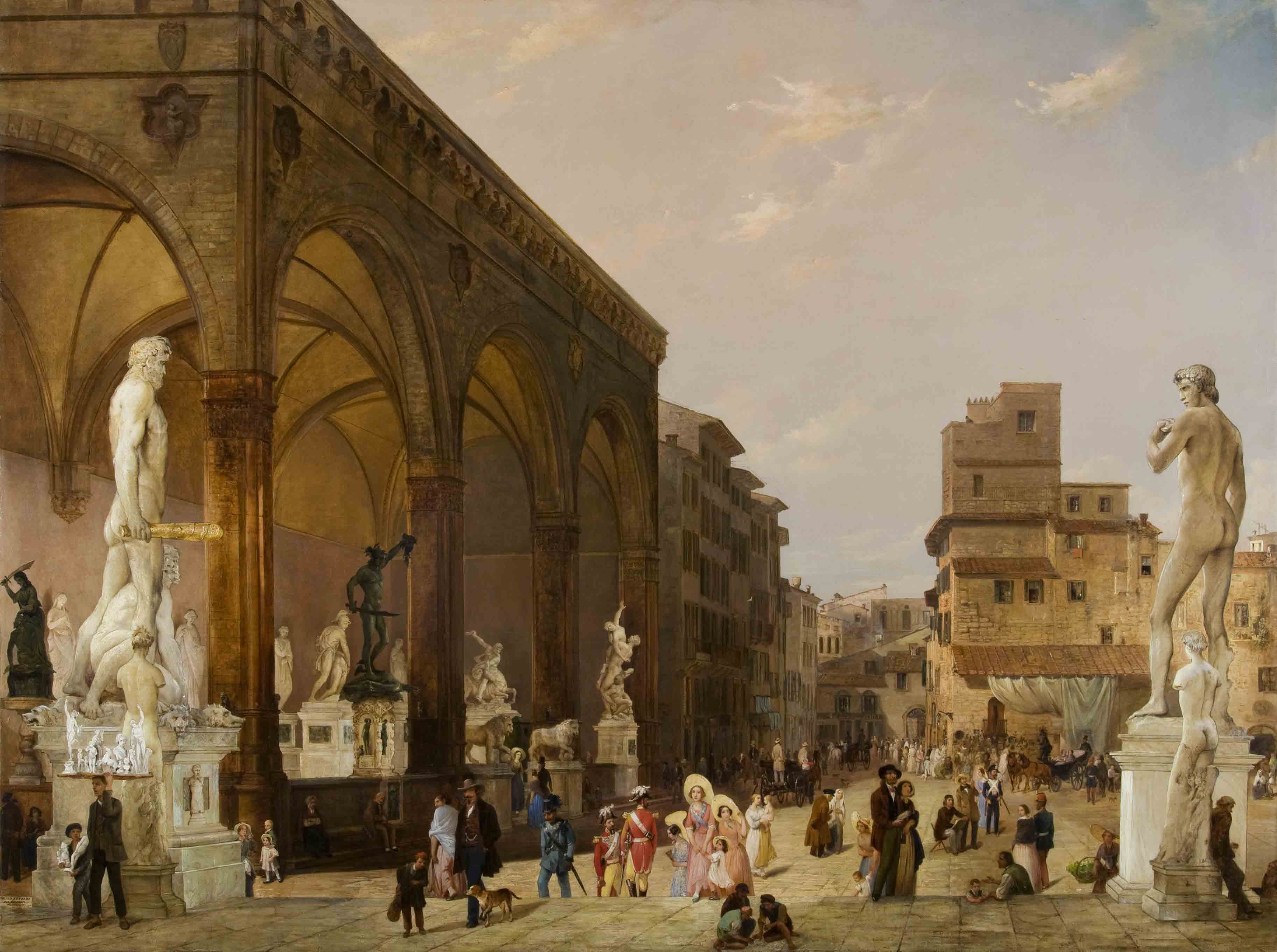 Carlo Ferrari (Ferrarin 1813-1871) - Loggia Dei Lanzi And Piazza Della Signoria In Florence